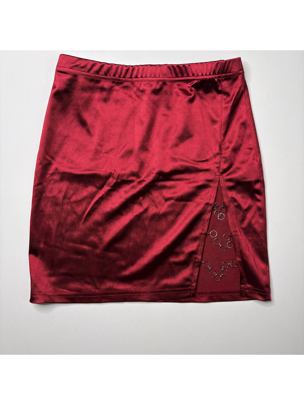 SHEIN Red Satin Grommet Split Mini Skirt Small